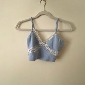 Y2K blue and white lace cross tank top